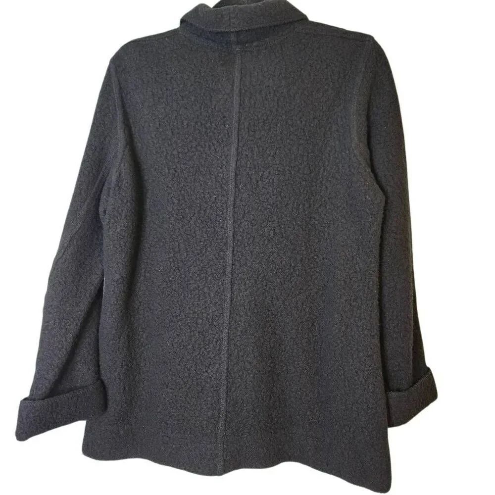 Eileen Fisher textured knit black wool blend jacket. S.